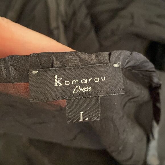 Komarov Black Witchy Crinkle Long Sleeve Midi Dress Size Large - Picture 10 of 14